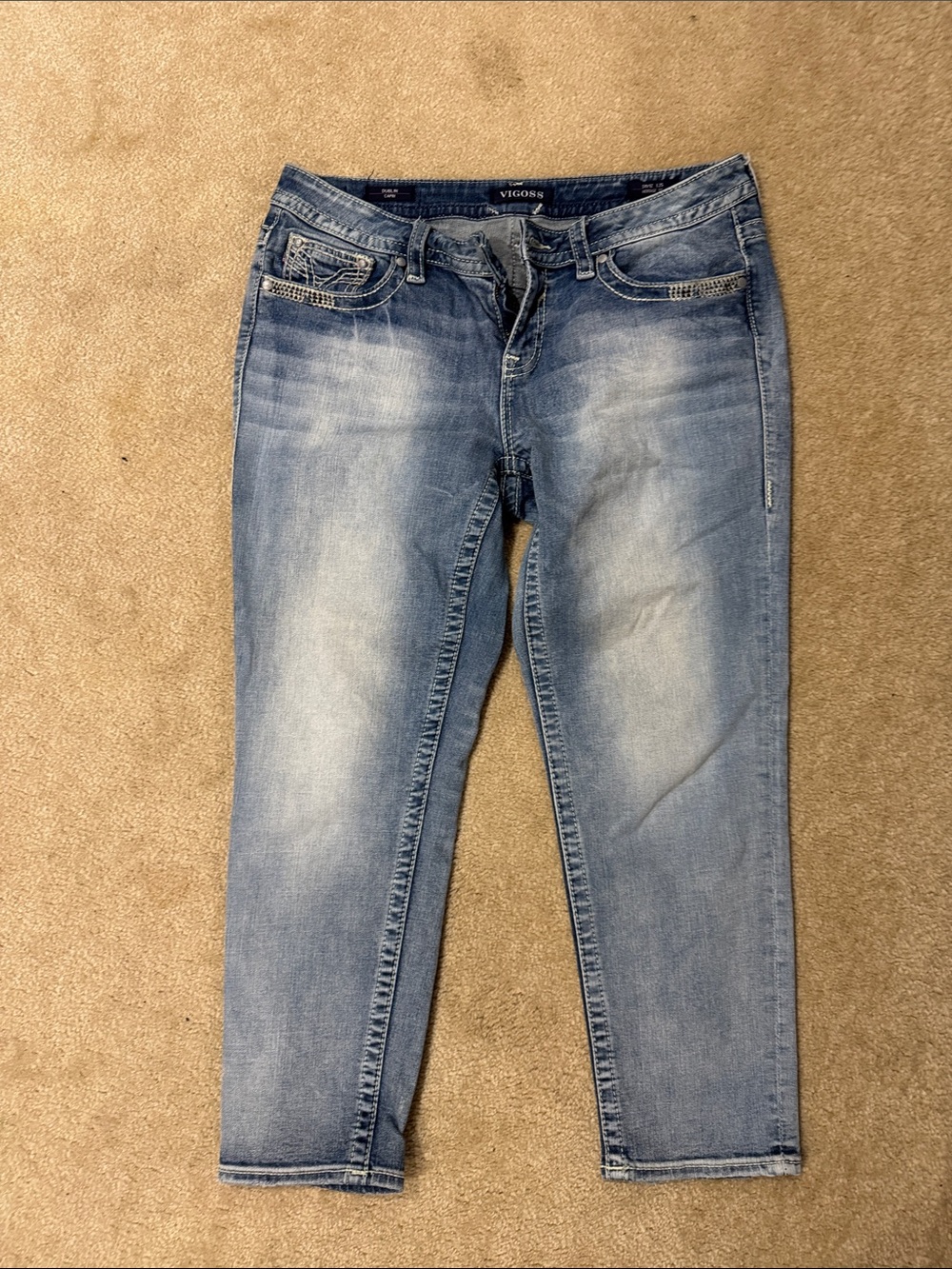 Vigoss Women's Light Blue Cropped Distressed Jeans